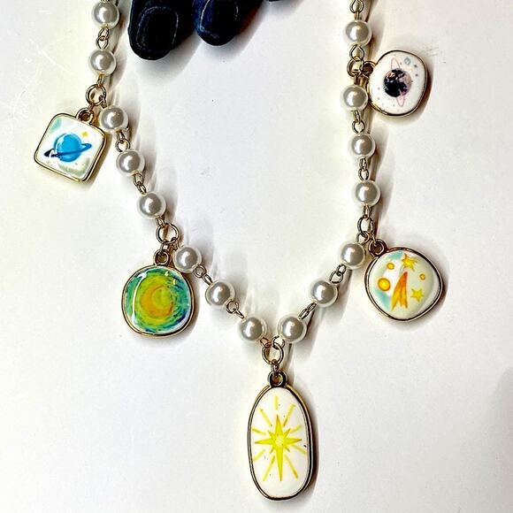 NEW Galaxy Pearl Charm Layering Necklace - Picture 6 of 10